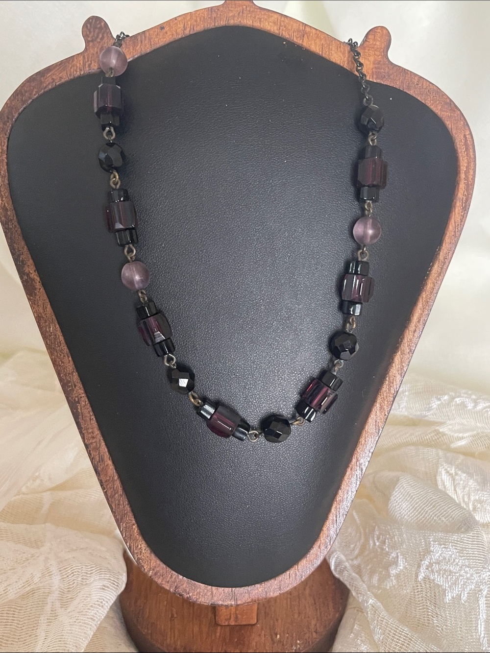 Women's Beaded Necklace in Dark Purple and Black